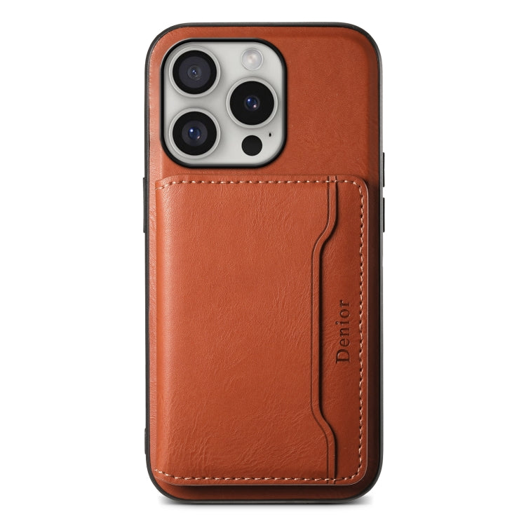 For iPhone 16 Pro Denior Cowhide Texture Leather MagSafe Detachable Wallet Phone Case(Brown) - iPhone 16 Pro Cases by Denior | Online Shopping South Africa | PMC Jewellery | Buy Now Pay Later Mobicred