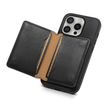 For iPhone 16 Pro Max Denior Cowhide Texture Leather MagSafe Detachable Wallet Phone Case(Black) - iPhone 16 Pro Max Cases by Denior | Online Shopping South Africa | PMC Jewellery | Buy Now Pay Later Mobicred