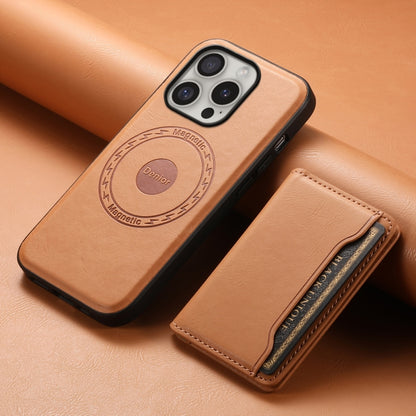 For iPhone 16 Pro Max Denior Cowhide Texture Leather MagSafe Detachable Wallet Phone Case(Khaki) - iPhone 16 Pro Max Cases by Denior | Online Shopping South Africa | PMC Jewellery | Buy Now Pay Later Mobicred