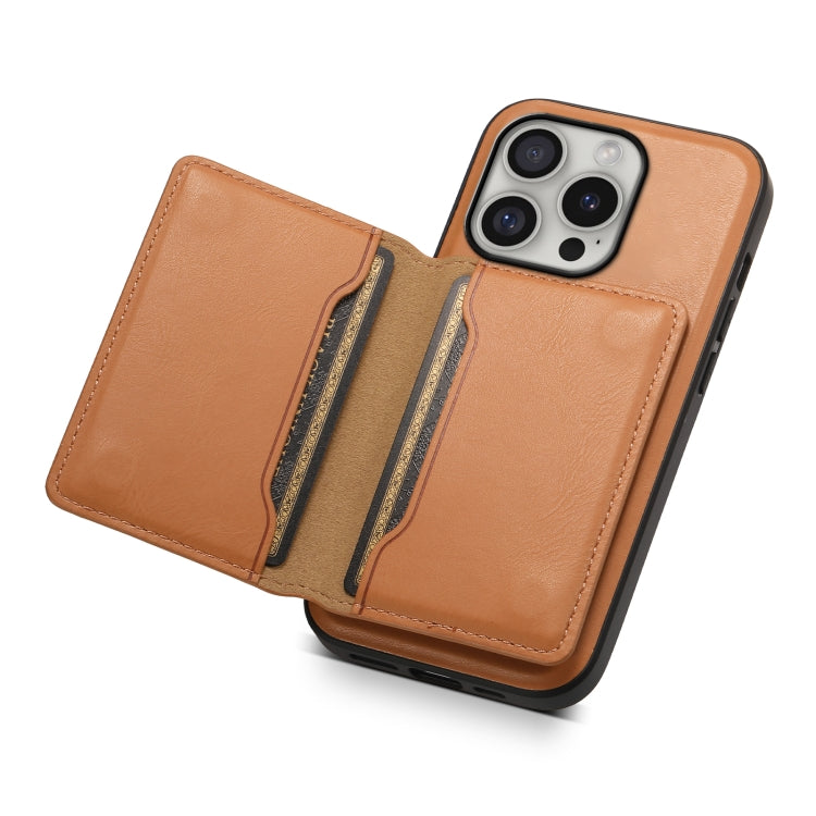 For iPhone 16 Pro Max Denior Cowhide Texture Leather MagSafe Detachable Wallet Phone Case(Khaki) - iPhone 16 Pro Max Cases by Denior | Online Shopping South Africa | PMC Jewellery | Buy Now Pay Later Mobicred