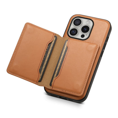 For iPhone 16 Pro Max Denior Cowhide Texture Leather MagSafe Detachable Wallet Phone Case(Khaki) - iPhone 16 Pro Max Cases by Denior | Online Shopping South Africa | PMC Jewellery | Buy Now Pay Later Mobicred