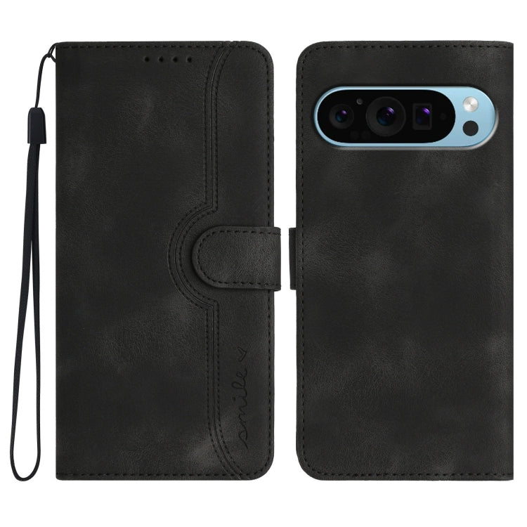 For Google Pixel 9 Pro Heart Pattern Skin Feel Leather Phone Case(Black) - Google Cases by PMC Jewellery | Online Shopping South Africa | PMC Jewellery | Buy Now Pay Later Mobicred