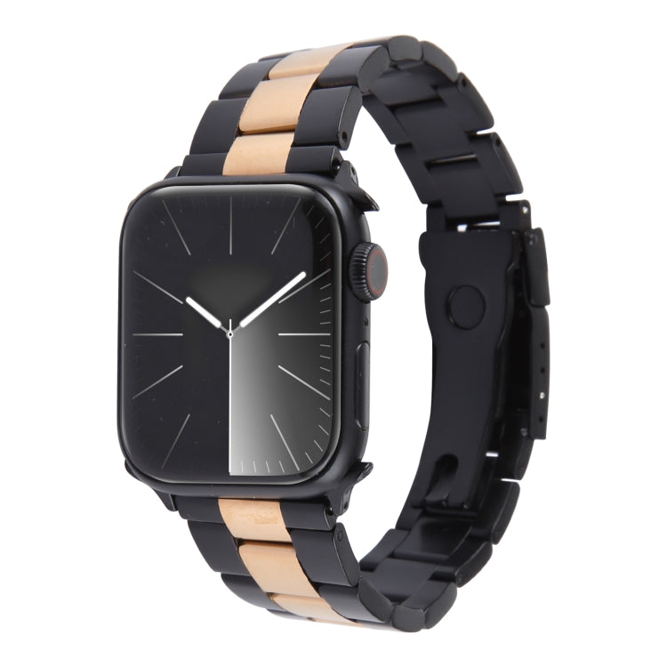 For Apple Watch SE 2023 44mm Three-Bead Stainless Steel Watch Band(Black Rose Gold) - Watch Bands by PMC Jewellery | Online Shopping South Africa | PMC Jewellery