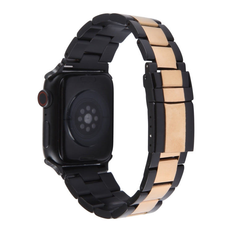 For Apple Watch SE 2022 44mm Three-Bead Stainless Steel Watch Band(Black Rose Gold) - Watch Bands by PMC Jewellery | Online Shopping South Africa | PMC Jewellery