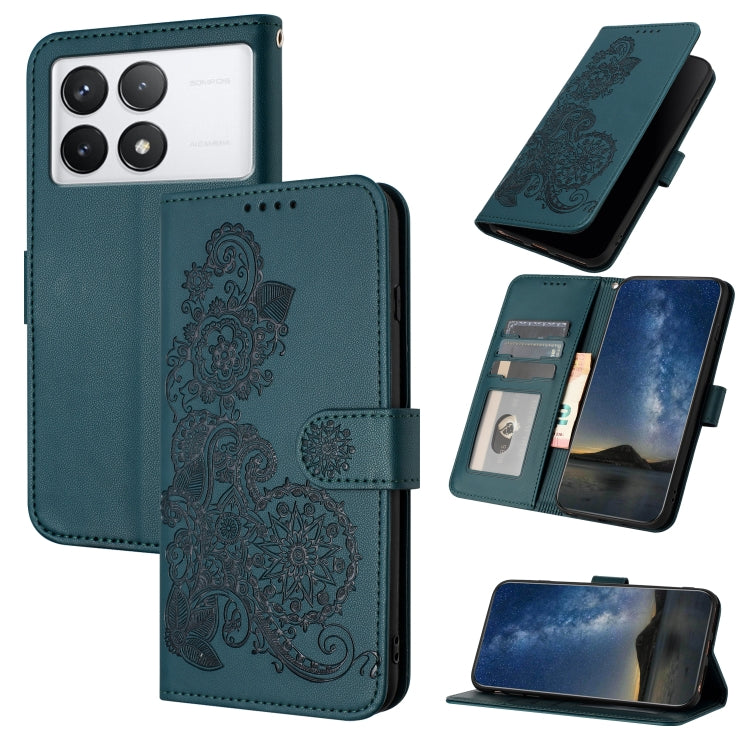 For Xiaomi Redmi K70 Datura Flower Embossed Flip Leather Phone Case(Dark Green) - K70 Cases by PMC Jewellery | Online Shopping South Africa | PMC Jewellery | Buy Now Pay Later Mobicred