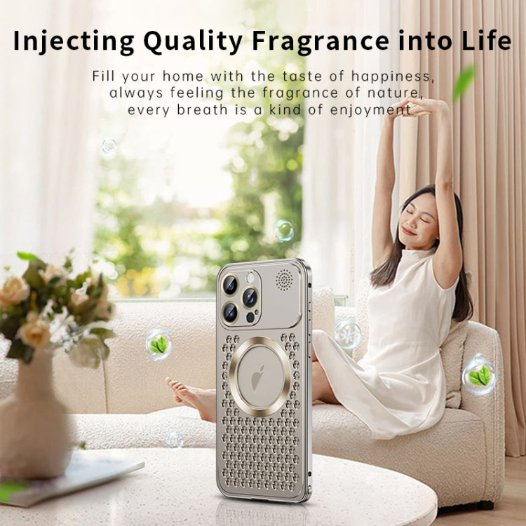 For iPhone 15 Plus Spring Buckle MagSafe Magnetic Metal Aromatherapy Phone Case(Silver) - iPhone 15 Plus Cases by PMC Jewellery | Online Shopping South Africa | PMC Jewellery