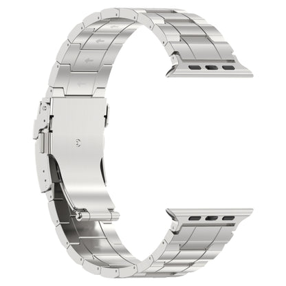 For Apple Watch SE 2022 44mm Safety Buckle Trapezoid Titanium Steel Watch Band(Silver) - Watch Bands by PMC Jewellery | Online Shopping South Africa | PMC Jewellery