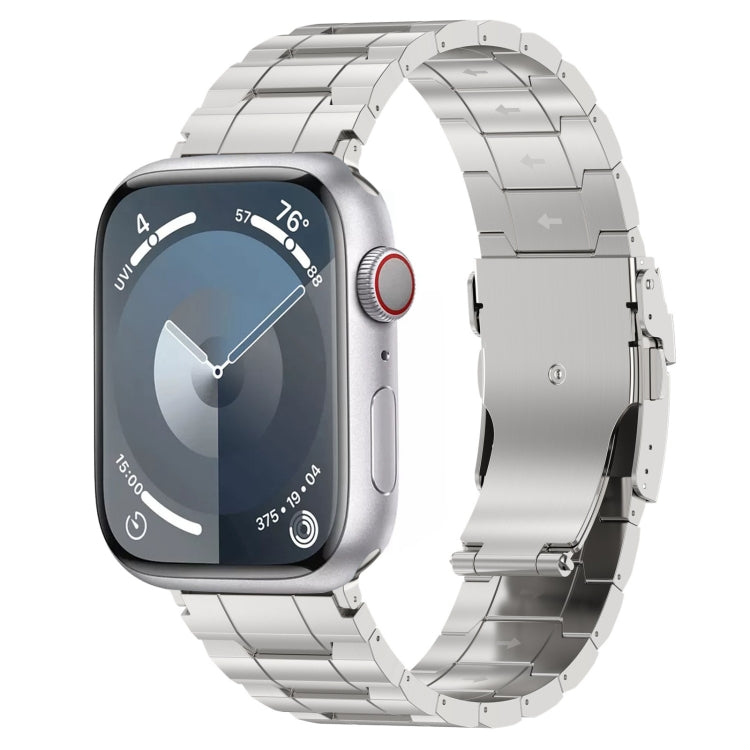 For Apple Watch Series 4 44mm Safety Buckle Trapezoid Titanium Steel Watch Band(Silver) - Watch Bands by PMC Jewellery | Online Shopping South Africa | PMC Jewellery