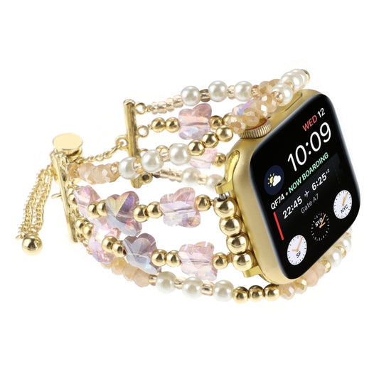 For Apple Watch SE 2023 40mm Butterfly Chain Bracelet Metal Watch Band(Pink Gold) - Watch Bands by PMC Jewellery | Online Shopping South Africa | PMC Jewellery