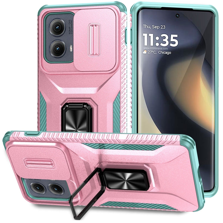 For Motorola Edge 5G 2024 Sliding Camshield Holder Phone Case(Pink + Grey Green) - Motorola Cases by PMC Jewellery | Online Shopping South Africa | PMC Jewellery | Buy Now Pay Later Mobicred