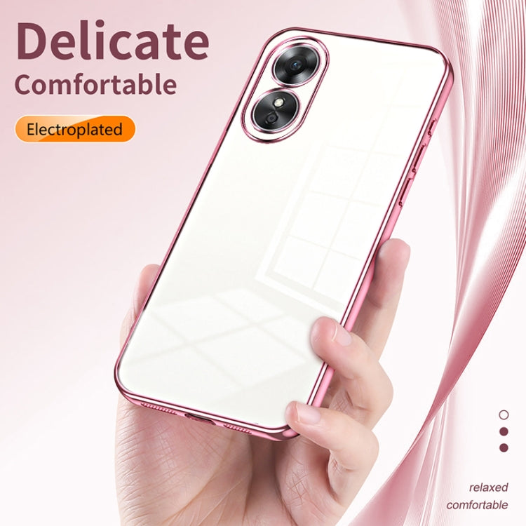 For OPPO A17 / A17K Transparent Plating Fine Hole Phone Case(Pink) - OPPO Cases by PMC Jewellery | Online Shopping South Africa | PMC Jewellery | Buy Now Pay Later Mobicred