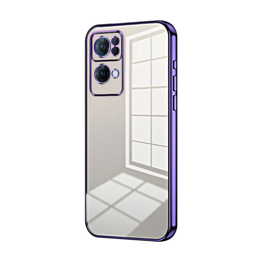 For OPPO Reno7 Pro Transparent Plating Fine Hole Phone Case(Purple) - OPPO Cases by PMC Jewellery | Online Shopping South Africa | PMC Jewellery | Buy Now Pay Later Mobicred