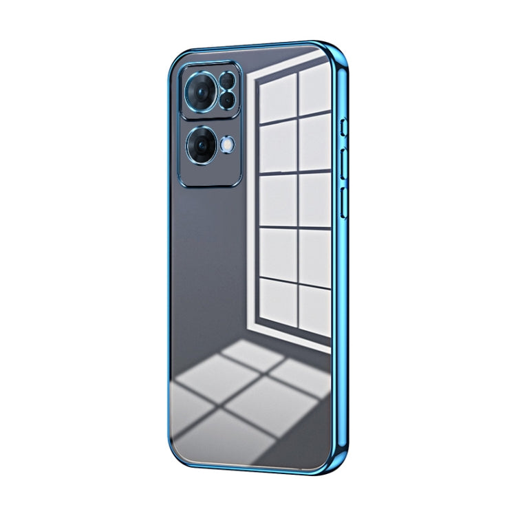 For OPPO Reno7 Pro Transparent Plating Fine Hole Phone Case(Blue) - OPPO Cases by PMC Jewellery | Online Shopping South Africa | PMC Jewellery | Buy Now Pay Later Mobicred