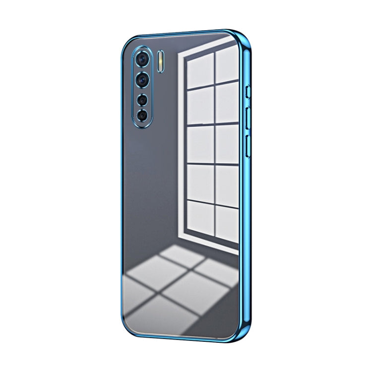 For OPPO Reno3 4G / F15 / A91 Transparent Plating Fine Hole Phone Case(Blue) - OPPO Cases by PMC Jewellery | Online Shopping South Africa | PMC Jewellery | Buy Now Pay Later Mobicred