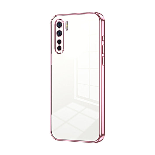 For OPPO A91 Transparent Plating Fine Hole Phone Case(Pink) - OPPO Cases by PMC Jewellery | Online Shopping South Africa | PMC Jewellery | Buy Now Pay Later Mobicred