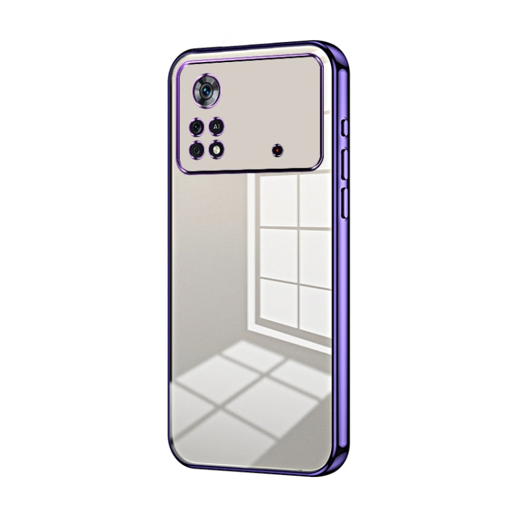 For Xiaomi Poco X4 Pro 5G Transparent Plating Fine Hole Phone Case(Purple) - Xiaomi Cases by PMC Jewellery | Online Shopping South Africa | PMC Jewellery | Buy Now Pay Later Mobicred