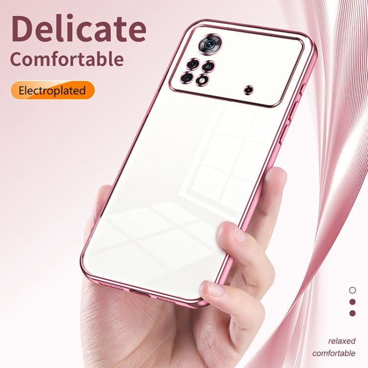 For Xiaomi Poco X4 Pro 5G Transparent Plating Fine Hole Phone Case(Purple) - Xiaomi Cases by PMC Jewellery | Online Shopping South Africa | PMC Jewellery | Buy Now Pay Later Mobicred