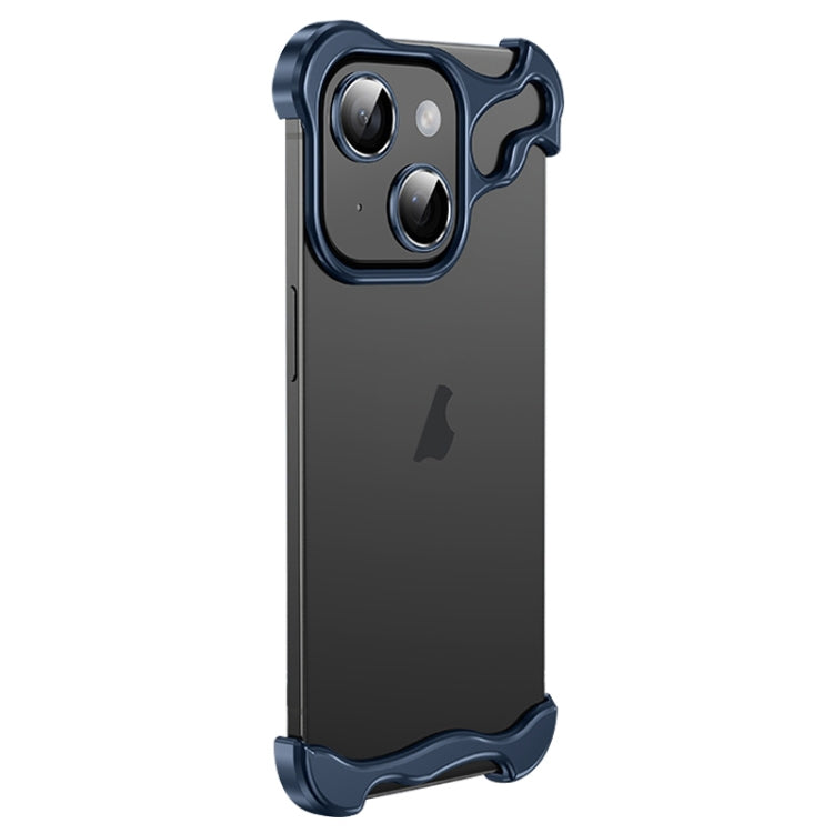 For iPhone 15 Plus Frameless Metal Corner Pad Phone Case with Lens Film(Blue) - iPhone 15 Plus Cases by PMC Jewellery | Online Shopping South Africa | PMC Jewellery | Buy Now Pay Later Mobicred