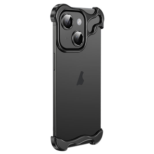 For iPhone 14 Frameless Metal Corner Pad Phone Case with Lens Film(Black) - iPhone 14 Cases by PMC Jewellery | Online Shopping South Africa | PMC Jewellery | Buy Now Pay Later Mobicred