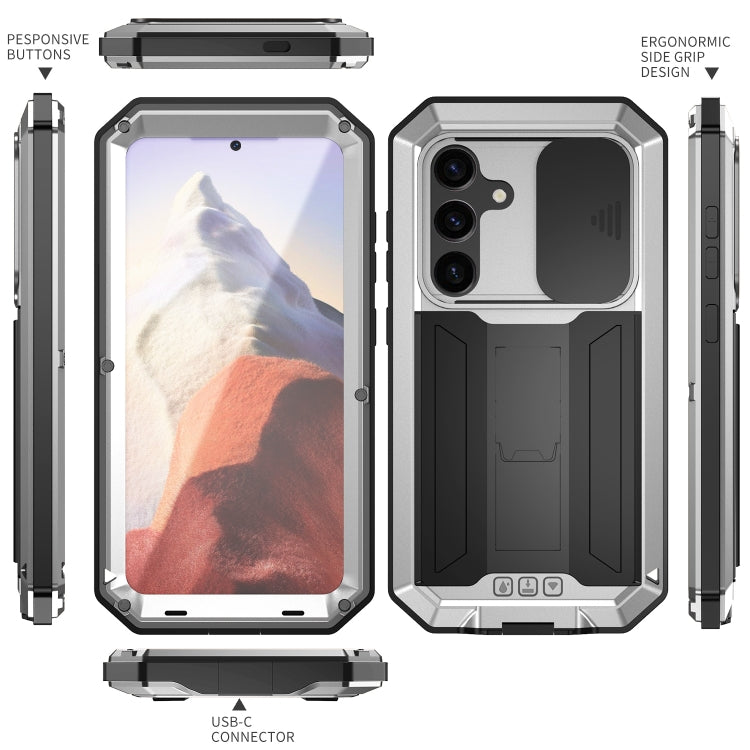 For Samsung Galaxy S24 5G R-JUST Sliding Camera Life Waterproof Holder Phone Case(Silver) - Galaxy S24 5G Cases by R-JUST | Online Shopping South Africa | PMC Jewellery