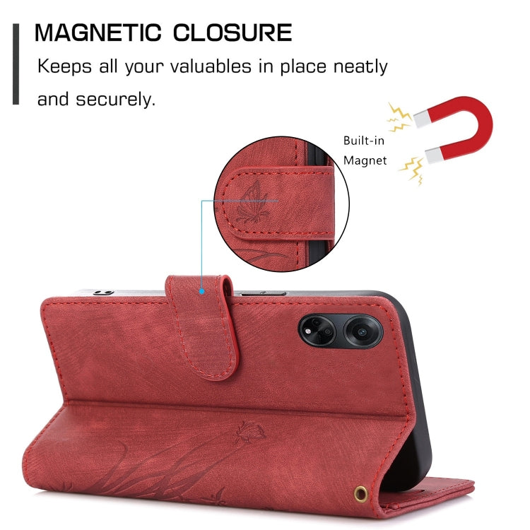 For OPPO A98 5G Orchid Butterfly Embossed Leather Phone Case(Red) - OPPO Cases by PMC Jewellery | Online Shopping South Africa | PMC Jewellery | Buy Now Pay Later Mobicred