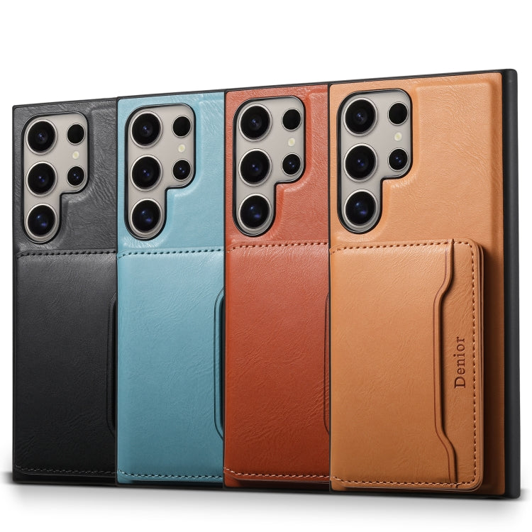 For Samsung Galaxy S24 Ultra 5G Denior Cowhide Texture Leather MagSafe Detachable Wallet Phone Case(Khaki) - Galaxy S24 Ultra 5G Cases by Denior | Online Shopping South Africa | PMC Jewellery | Buy Now Pay Later Mobicred