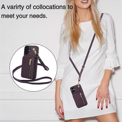 For iPhone 16 Plus YM006 Skin Feel Zipper Card Bag Phone Case with Dual Lanyard(Dark Purple) - iPhone 16 Plus Cases by PMC Jewellery | Online Shopping South Africa | PMC Jewellery | Buy Now Pay Later Mobicred