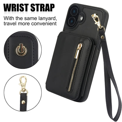 For iPhone 16 Plus YM006 Skin Feel Zipper Card Bag Phone Case with Dual Lanyard(Black) - iPhone 16 Plus Cases by PMC Jewellery | Online Shopping South Africa | PMC Jewellery | Buy Now Pay Later Mobicred