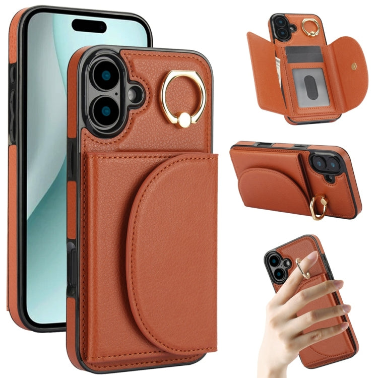 For iPhone 16 YM007 Ring Holder Card Bag Skin Feel Phone Case(Brown) - iPhone 16 Cases by PMC Jewellery | Online Shopping South Africa | PMC Jewellery | Buy Now Pay Later Mobicred