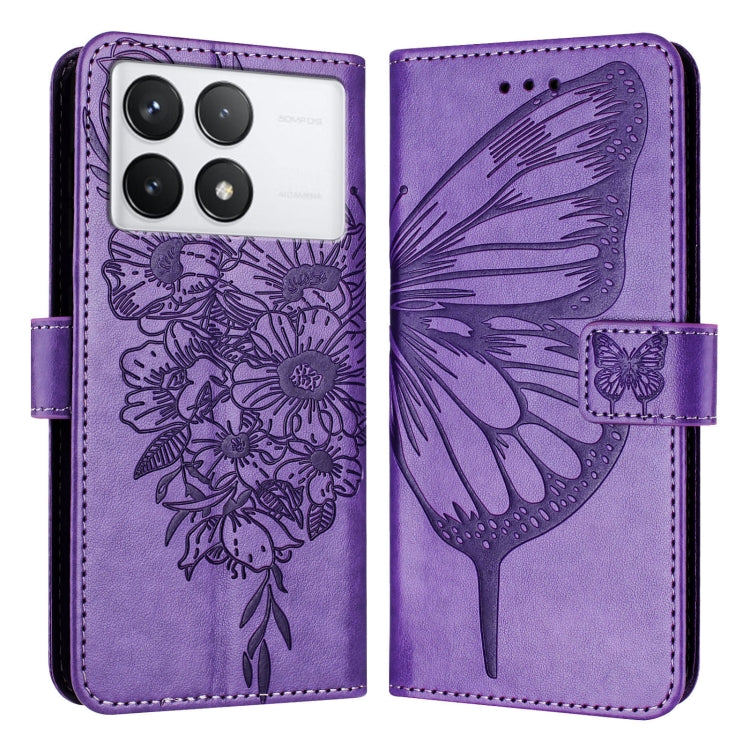 For Xiaomi Redmi K70 / K70 Pro Embossed Butterfly Leather Phone Case(Purple) - K70 Cases by PMC Jewellery | Online Shopping South Africa | PMC Jewellery | Buy Now Pay Later Mobicred