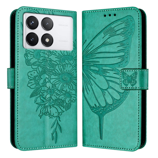 For Xiaomi Redmi K70 / K70 Pro Embossed Butterfly Leather Phone Case(Green) - K70 Cases by PMC Jewellery | Online Shopping South Africa | PMC Jewellery | Buy Now Pay Later Mobicred