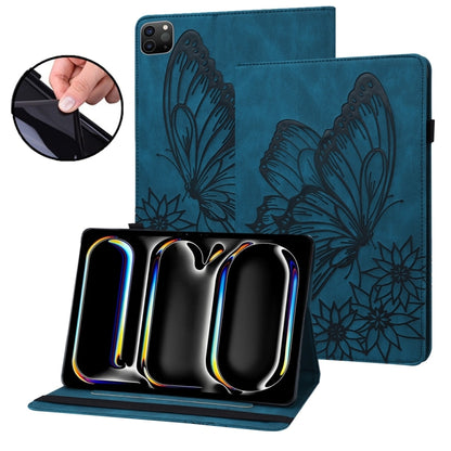 For iPad Pro 13 2024 Big Butterfly Embossed Leather Tablet Case(Blue) - iPad Pro 13 2024 Cases by PMC Jewellery | Online Shopping South Africa | PMC Jewellery | Buy Now Pay Later Mobicred