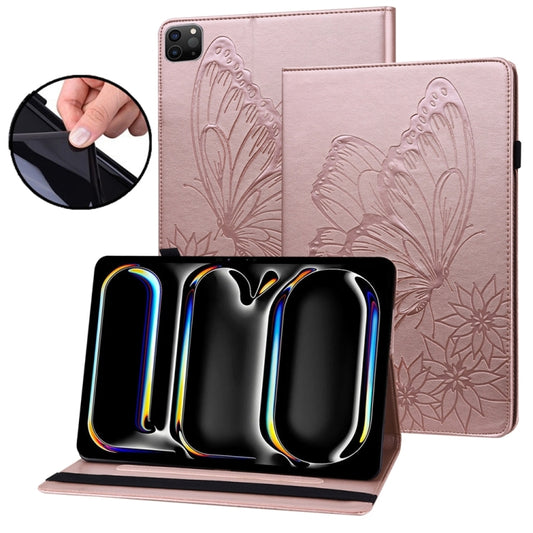 For iPad Pro 13 2024 Big Butterfly Embossed Leather Tablet Case(Rose Gold) - iPad Pro 13 2024 Cases by PMC Jewellery | Online Shopping South Africa | PMC Jewellery | Buy Now Pay Later Mobicred