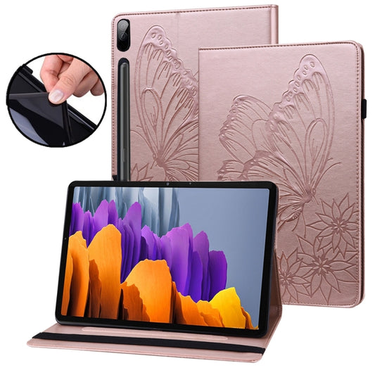 For Samsung Galaxy Tab S9 FE+ / S9+ / S8+ Big Butterfly Embossed Leather Tablet Case(Rose Gold) - Galaxy Tab S9+ Cases by PMC Jewellery | Online Shopping South Africa | PMC Jewellery | Buy Now Pay Later Mobicred