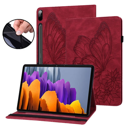 For Samsung Galaxy Tab S9 FE+ / S9+ / S8+ Big Butterfly Embossed Leather Tablet Case(Red) - Galaxy Tab S9+ Cases by PMC Jewellery | Online Shopping South Africa | PMC Jewellery | Buy Now Pay Later Mobicred