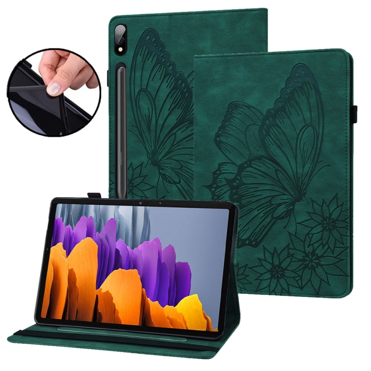 For Samsung Galaxy Tab S9 Ultra / S8 Ultra Big Butterfly Embossed Leather Tablet Case(Green) - Galaxy Tab S9 Ultra Cases by PMC Jewellery | Online Shopping South Africa | PMC Jewellery | Buy Now Pay Later Mobicred