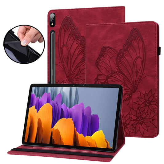 For Samsung Galaxy Tab S9 Ultra / S8 Ultra Big Butterfly Embossed Leather Tablet Case(Red) - Galaxy Tab S9 Ultra Cases by PMC Jewellery | Online Shopping South Africa | PMC Jewellery | Buy Now Pay Later Mobicred