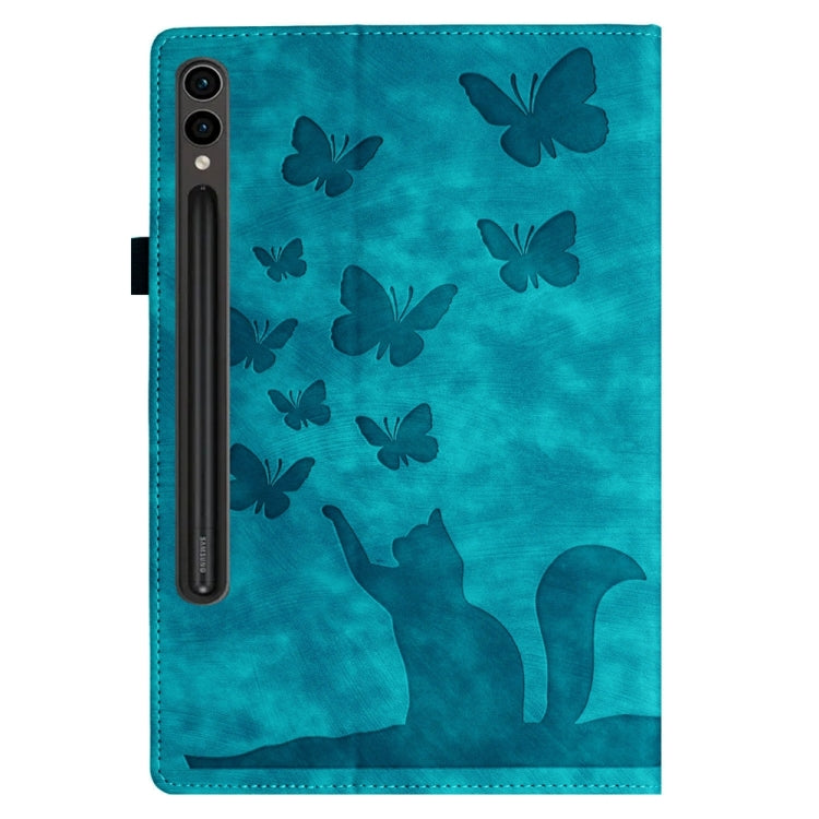 For Samsung Galaxy Tab S9 Ultra / S8 Ultra Butterfly Cat Embossing Leather Tablet Case(Sky Blue) - Galaxy Tab S9 Ultra Cases by PMC Jewellery | Online Shopping South Africa | PMC Jewellery | Buy Now Pay Later Mobicred