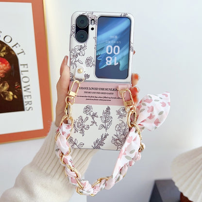 For OPPO Find N2 Flip Pearlescent Paint Painted PC Phone Case with DIY Scarf Bracelet(Sketch Flower) - Find N2 Flip Cases by PMC Jewellery | Online Shopping South Africa | PMC Jewellery | Buy Now Pay Later Mobicred