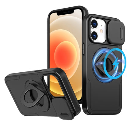 For iPhone 12 Camshield MagSafe Ring Holder Armor Phone Case(Black) - iPhone 12 / 12 Pro Cases by PMC Jewellery | Online Shopping South Africa | PMC Jewellery