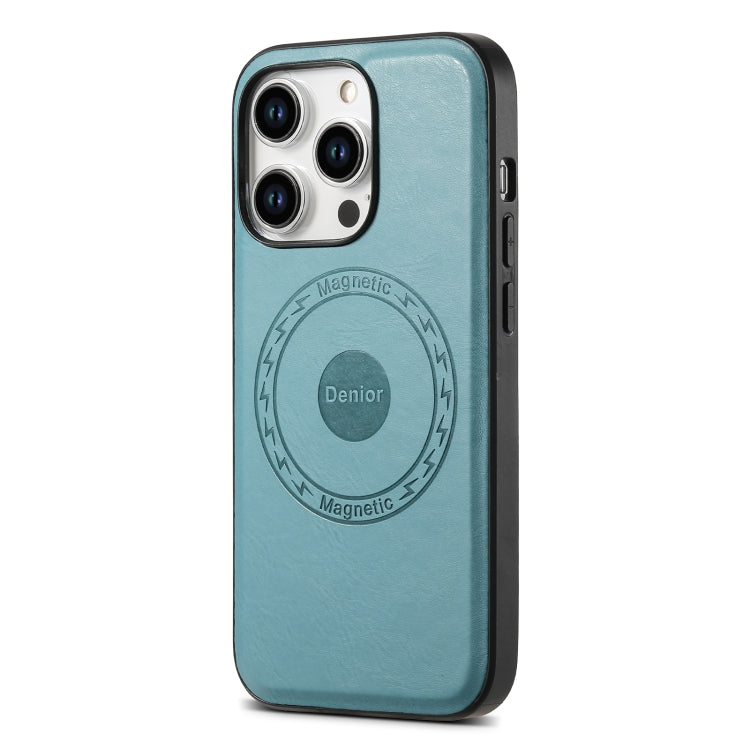 For iPhone 15 Pro Max Denior Cowhide Texture Leather MagSafe Phone Case(Blue) - iPhone 15 Pro Max Cases by Denior | Online Shopping South Africa | PMC Jewellery