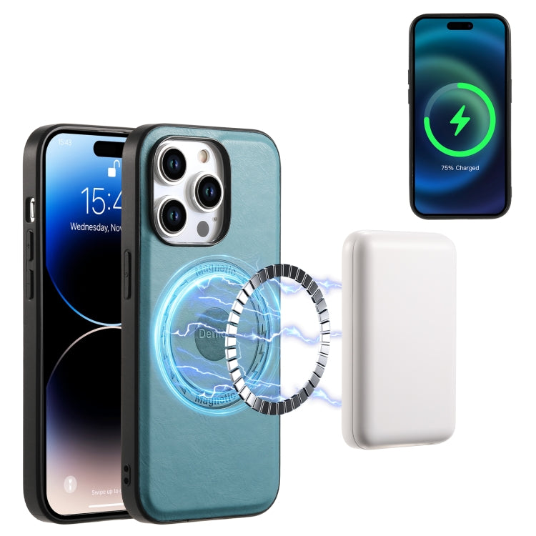 For iPhone 15 Pro Max Denior Cowhide Texture Leather MagSafe Phone Case(Blue) - iPhone 15 Pro Max Cases by Denior | Online Shopping South Africa | PMC Jewellery