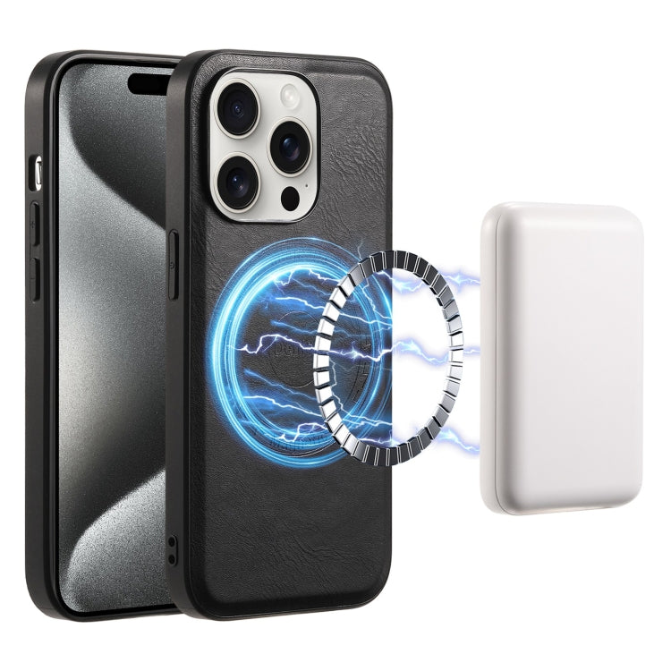 For iPhone 15 Pro Denior Cowhide Texture Leather MagSafe Phone Case(Black) - iPhone 15 Pro Cases by Denior | Online Shopping South Africa | PMC Jewellery