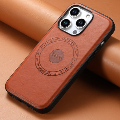 For iPhone 15 Pro Denior Cowhide Texture Leather MagSafe Phone Case(Brown) - iPhone 15 Pro Cases by Denior | Online Shopping South Africa | PMC Jewellery