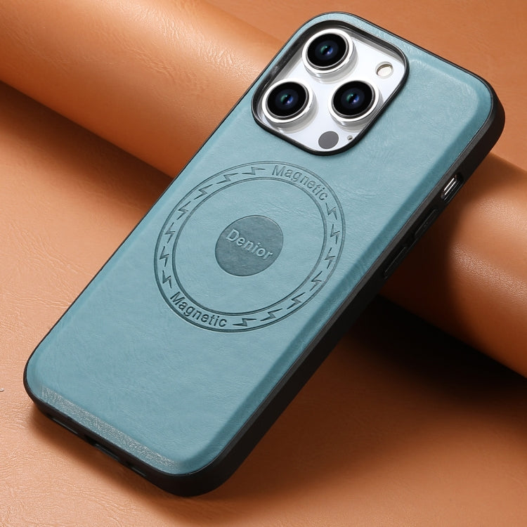 For iPhone 14 Pro Denior Cowhide Texture Leather MagSafe Phone Case(Blue) - iPhone 14 Pro Cases by Denior | Online Shopping South Africa | PMC Jewellery