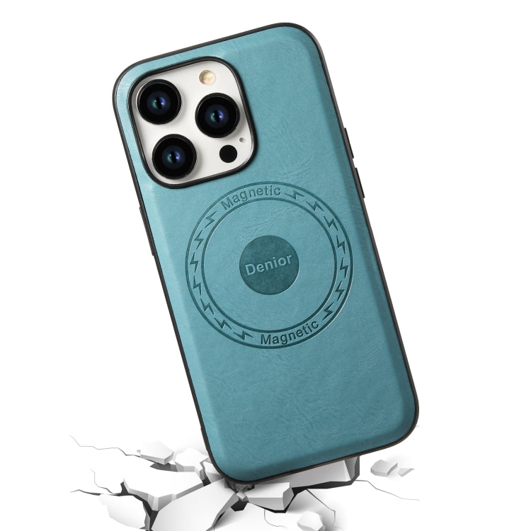 For iPhone 14 Pro Max Denior Cowhide Texture Leather MagSafe Phone Case(Blue) - iPhone 14 Pro Max Cases by Denior | Online Shopping South Africa | PMC Jewellery