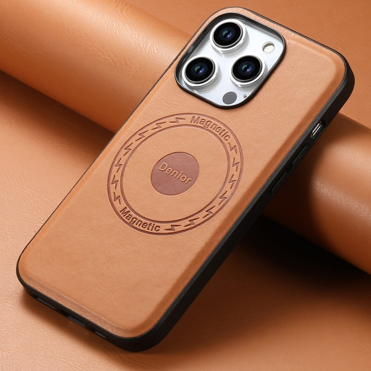 For iPhone 13 Pro Denior Cowhide Texture Leather MagSafe Phone Case(Khaki) - iPhone 13 Pro Cases by Denior | Online Shopping South Africa | PMC Jewellery