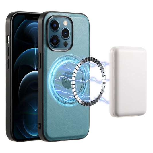 For iPhone 12 Pro Max Denior Cowhide Texture Leather MagSafe Phone Case(Blue) - iPhone 12 Pro Max Cases by Denior | Online Shopping South Africa | PMC Jewellery