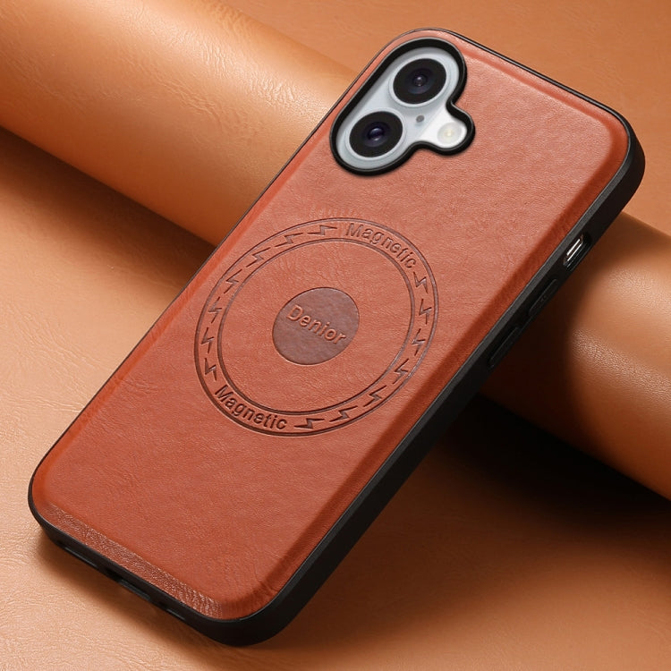 For iPhone 16 Denior Cowhide Texture Leather MagSafe Phone Case(Brown) - iPhone 16 Cases by Denior | Online Shopping South Africa | PMC Jewellery | Buy Now Pay Later Mobicred