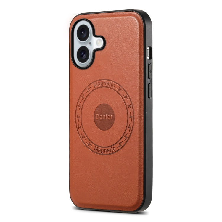 For iPhone 16 Denior Cowhide Texture Leather MagSafe Phone Case(Brown) - iPhone 16 Cases by Denior | Online Shopping South Africa | PMC Jewellery | Buy Now Pay Later Mobicred